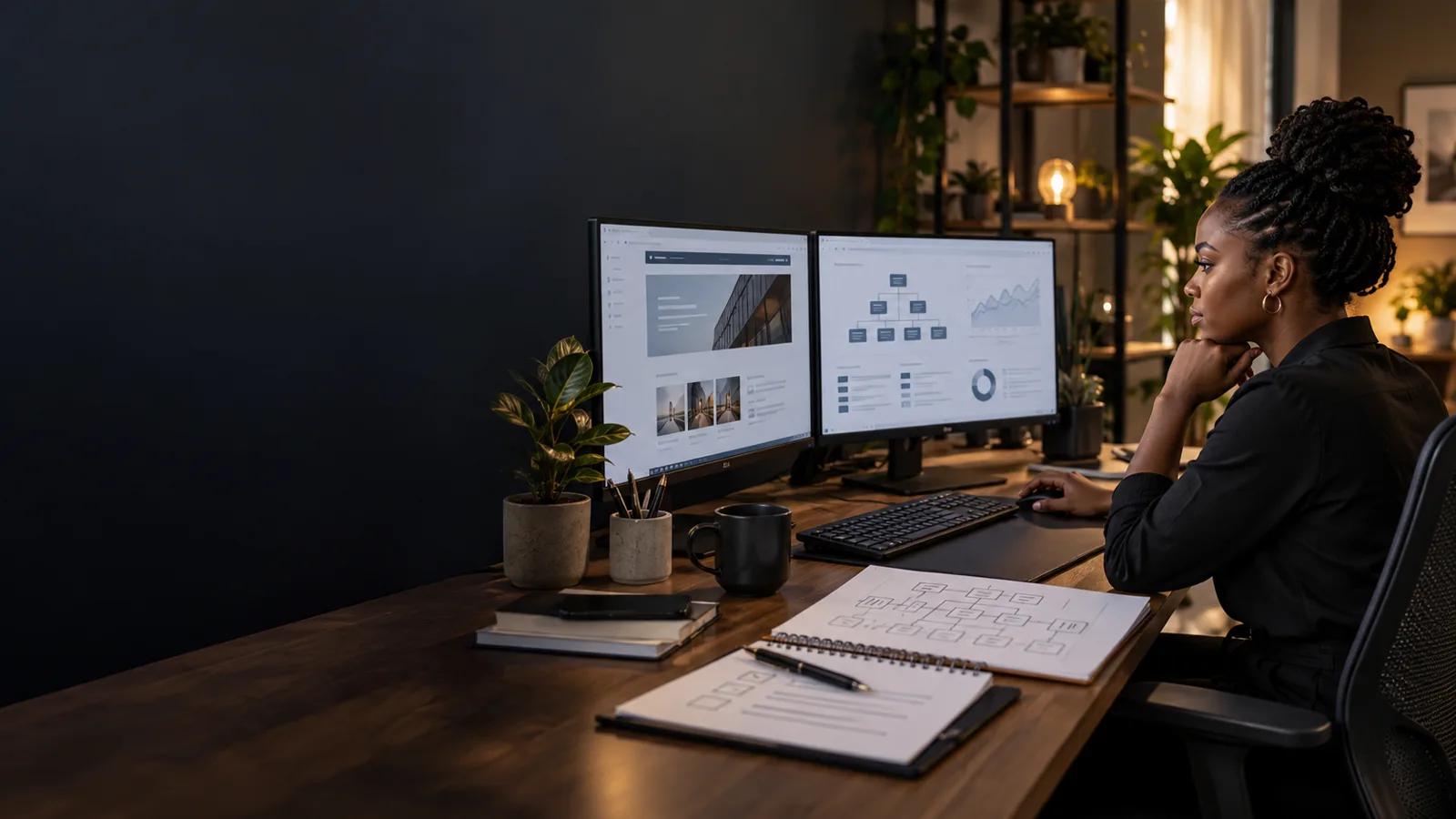 Black African SEO specialist reviewing website search and technical audit information